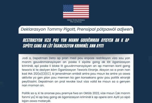 Les États-Unis révoquent le visa d’un officiel haïtien accusé de financer des gangs 