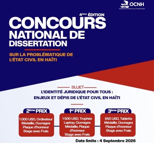 L&rsquo;OCNH lance la 4e édition de son concours national de dissertation sur l&rsquo;état civil en Haïti